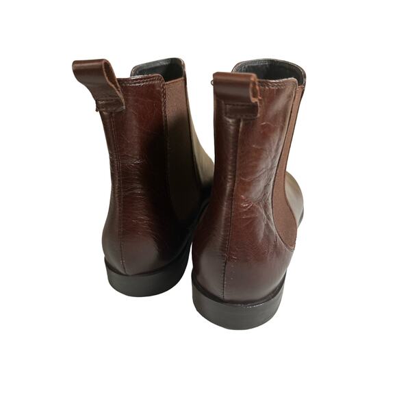Zara Boots Brown Leather Pull-On Chelsea Ankle Bootie Size 38 - Picture 4 of 7
